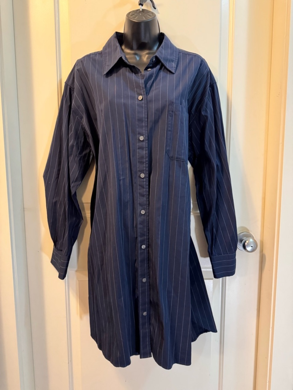 Hudson North Navy Blue Pinstripe Shirt Dress 100% Cotton XL Oversized/Relax fit - Picture 6 of 8